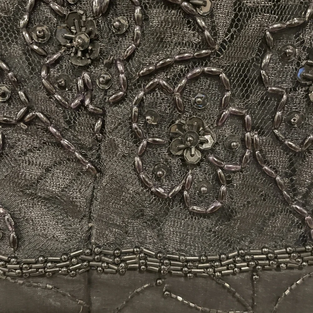 VTG B2 & US Beaded Silk Dress Sz M Black‎ Sequin Cocktail Glam Repair AS IS - Picture 10 of 12